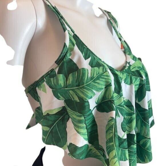 Green and White‎ Ruffled Swimsuit Top Size Small - Picture 1 of 5